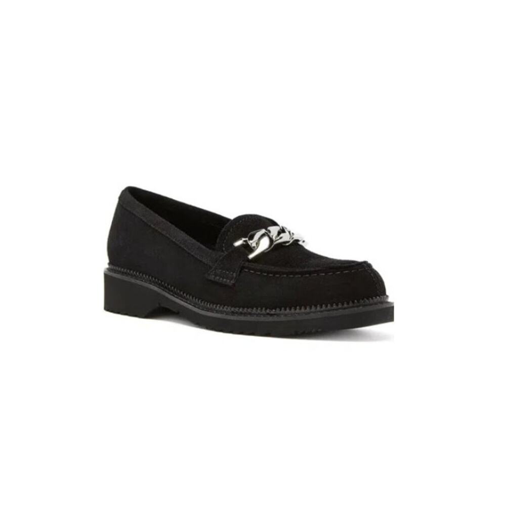 La Canadienne Harriet Bit Loafer Black Italian Suede Size 7.5 NWOB Silver Detail